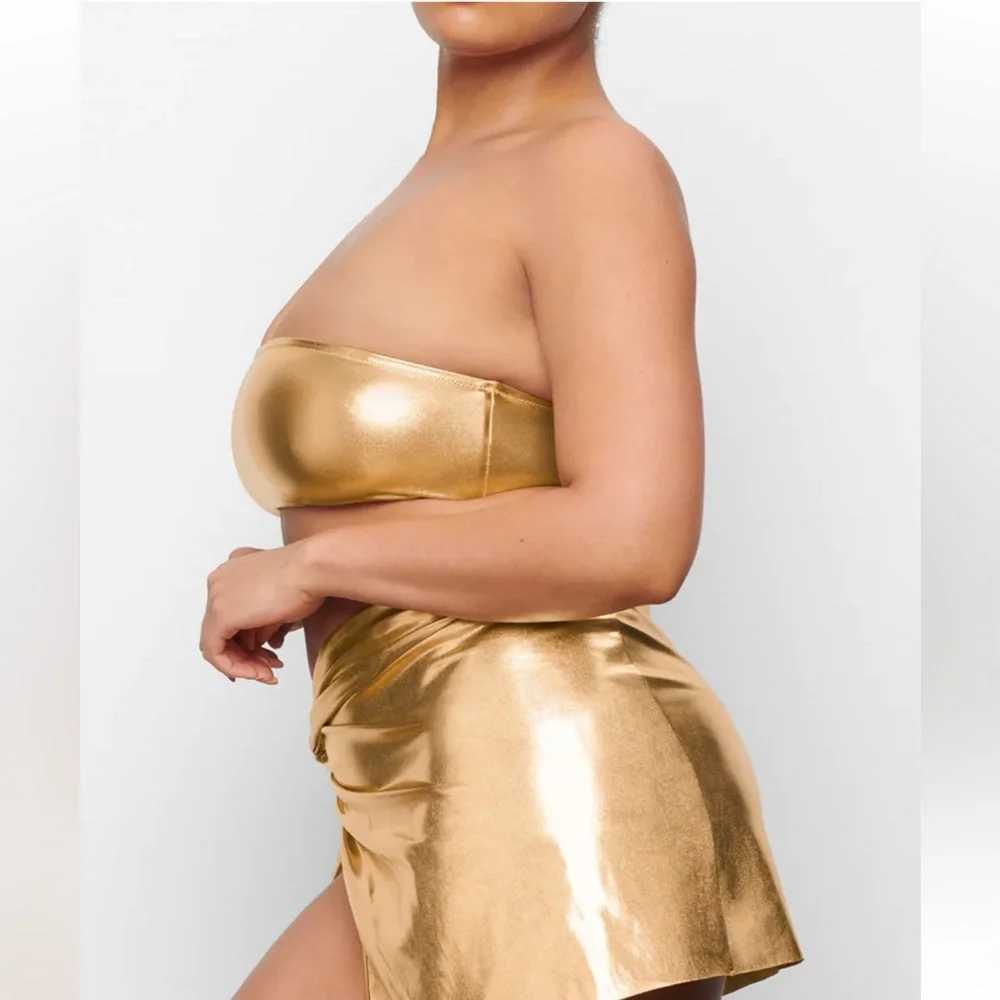 ✨SKIMS METALLIC SWIM MINI SARONG SKIRT COVER UP IN GOLD 2X